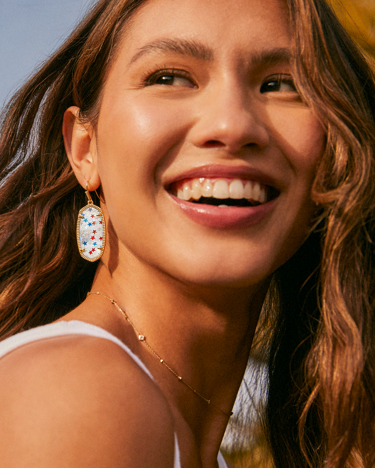 Kendra Scott Elle Drop Earrings - Gold Red White Blue Star Illusion