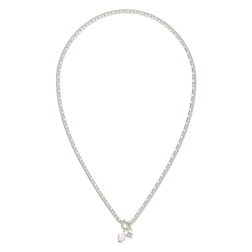 KENDRA SCOTT EVE CHAIN MULTI STRAND NECKLACE SILVER WHITE PEARL.