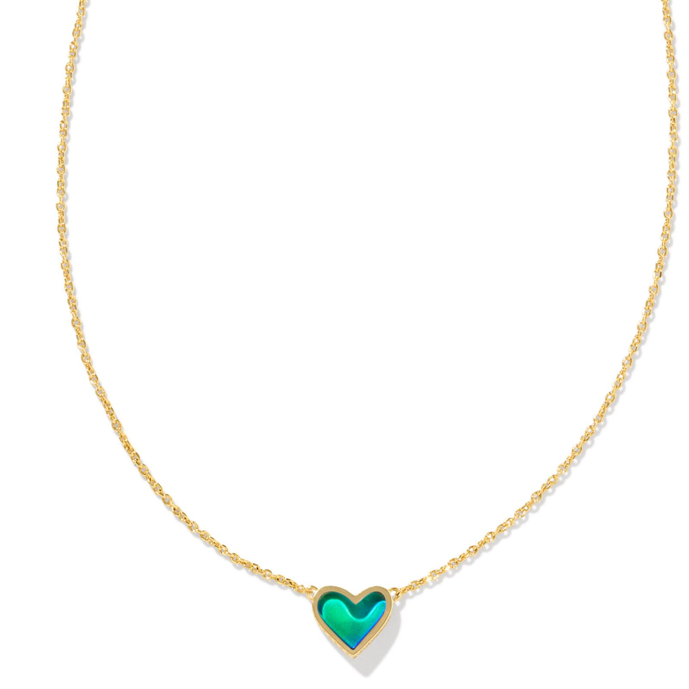 KENDRA SCOTT FRAMED ARI HEART SHORT PENDANT NECKLACE GOLD MOOD STONE.