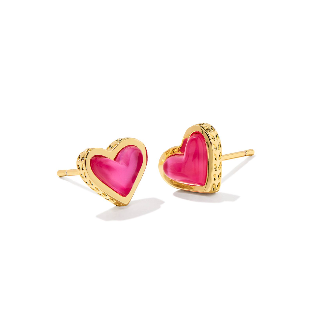 KENDRA SCOTT FRAMED ARI HEART STUD EARRINGS GOLD AZALEA ILLUSION.