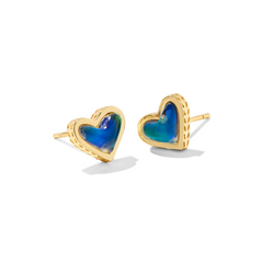 KENDRA SCOTT FRAMED ARI HEART STUD EARRINGS GOLD MOOD STONE.