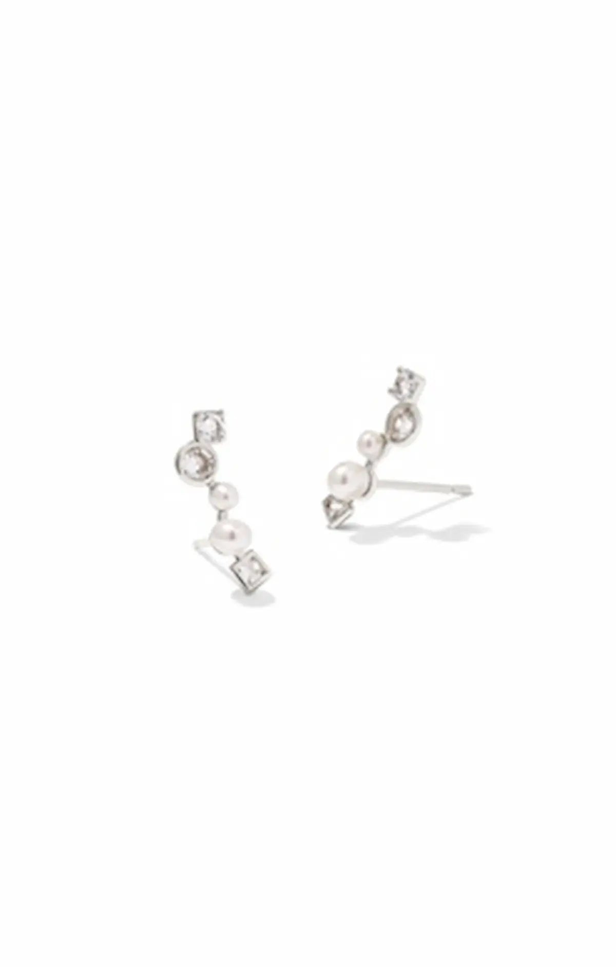 Kendra Scott Leighton Pearl Ear Climber - Silver White Pearl