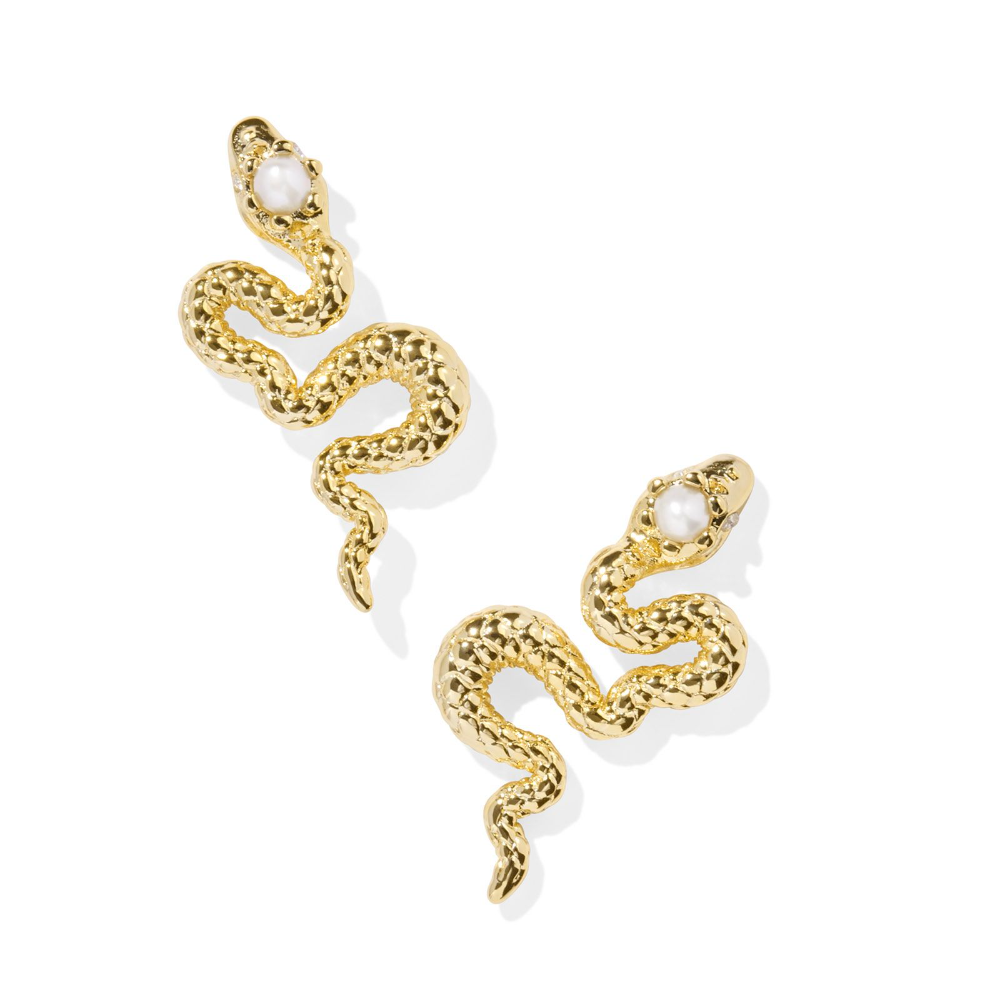 Lyle Snake Stud Earrings in the color gold with a white pearl from the brand Kendra Scott.