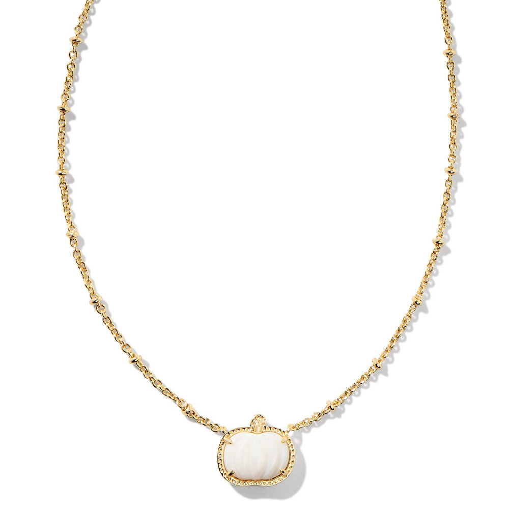 Kendra Scott Pumpkin Short Pendant Necklace in gold natural Mother of Pearl.