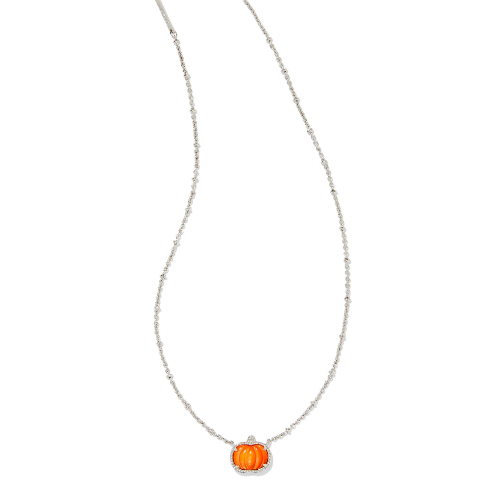 Kendra Scott Pumpkin Short Pendant Necklace in Silver Orange Mother of Pearl.