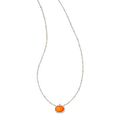 Kendra Scott Pumpkin Short Pendant Necklace in Silver Orange Mother of Pearl.