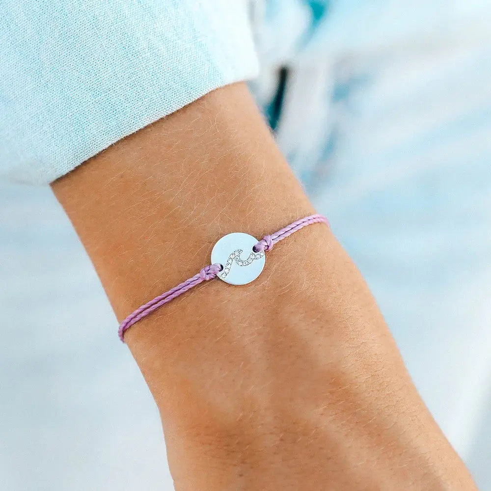 Pura Vida Lavender Pave Wave Coin Silver Bracelet