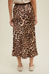 Leopard Midi Satin Pencil Skirt