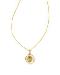 Letter B Disc Pendant Necklace Gold - Iridescent Abalone Front View