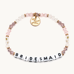 bead bracelet from Little Words Project that reads, "Bridesmaid."