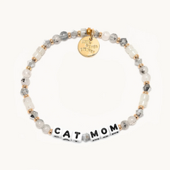 A stretch elastic bead bracelet from Little Words Project that reads, CAT MOM.