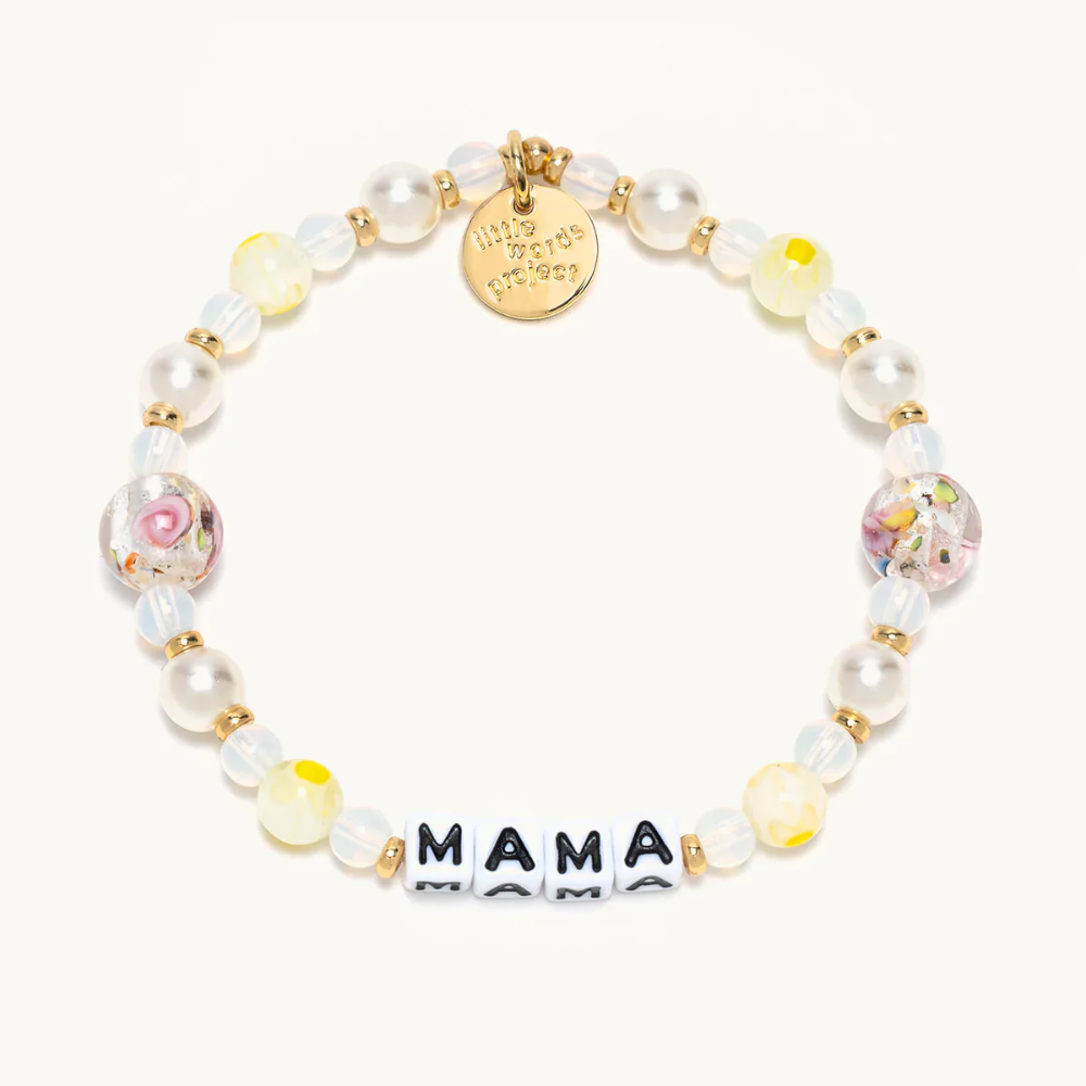 Bead bracelet from Little Words Project that reads, "MAMA."