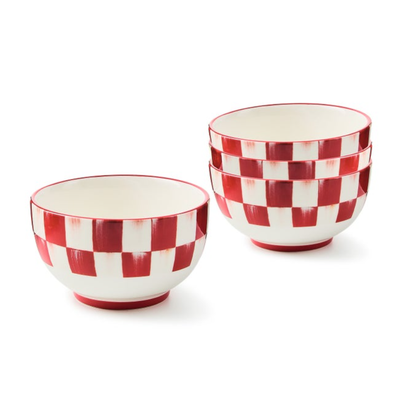 Cherry Check Breakfast Bowls, Set Of 4