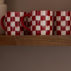 Cherry Check Mugs, Set Of 4