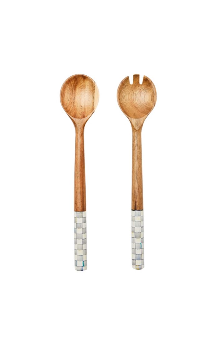 Sterling Check Wood Salad Servers