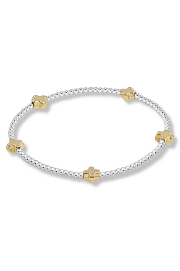 Signature Cross Small Sterling Mixed Metal Pattern 2mm Bead Bracelet - Gold