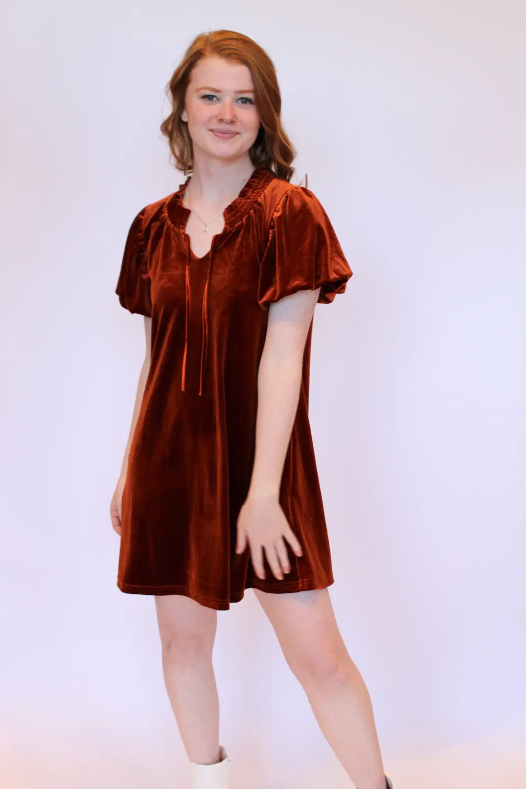 Marie Puff Sleeve Velvet Dress