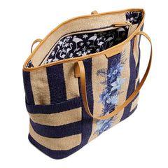 Vera Bradley Straw Beach Tote - Navy Stripe Straw