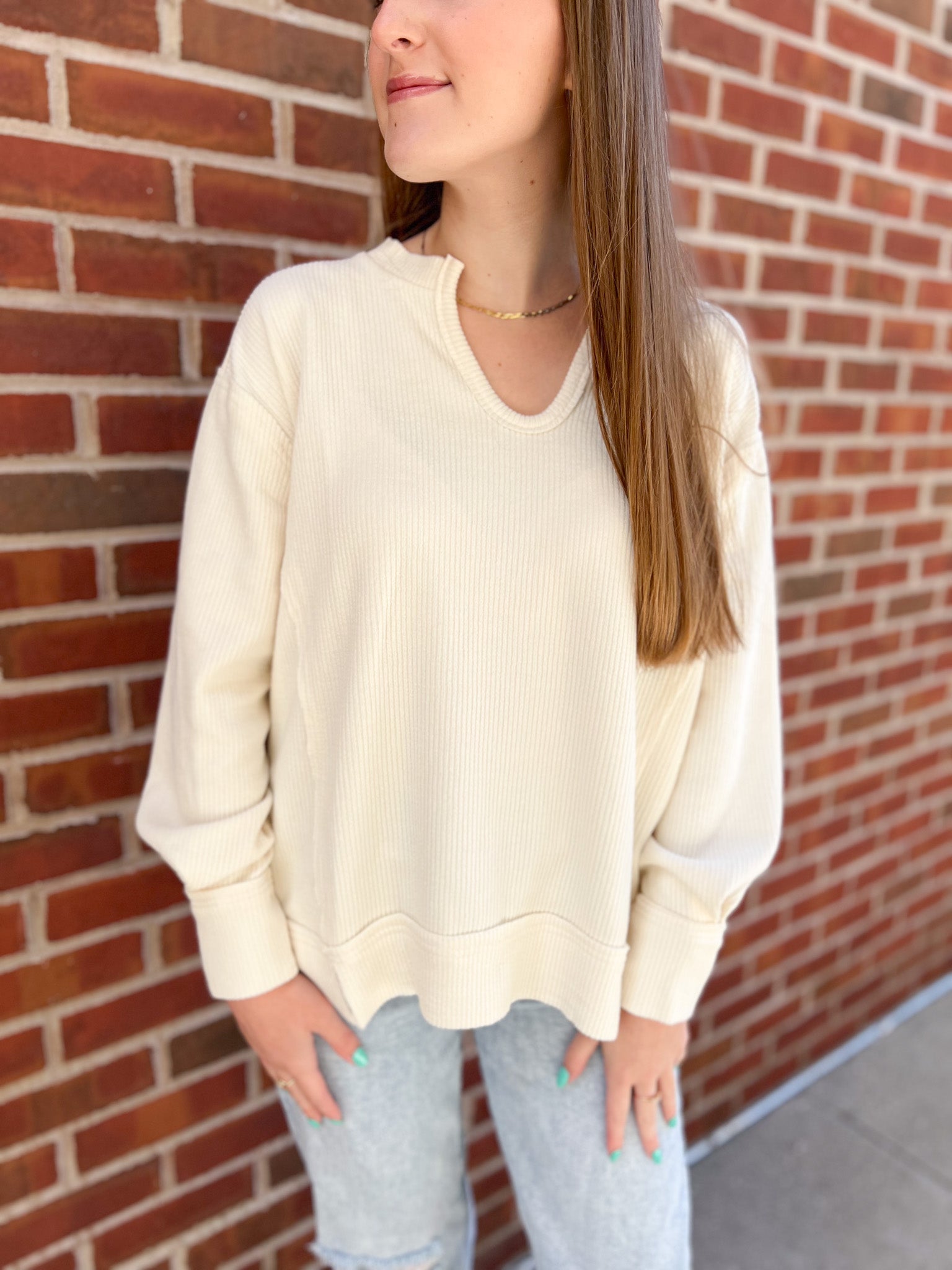 Front View of the Never Better Long Sleeve Top by Daisy Mercantile.