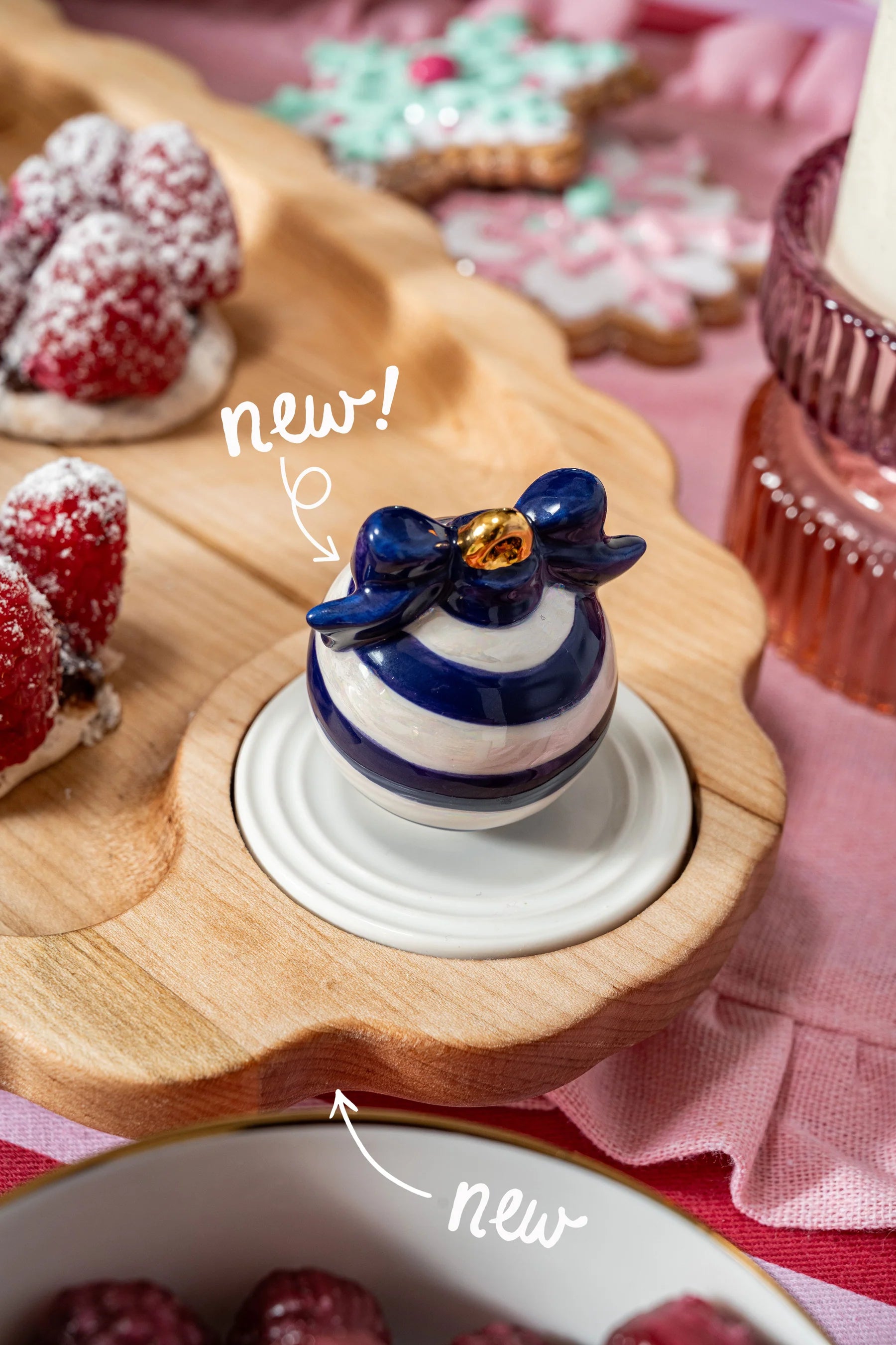 White and blue Christmas ornament from Nora Fleming.