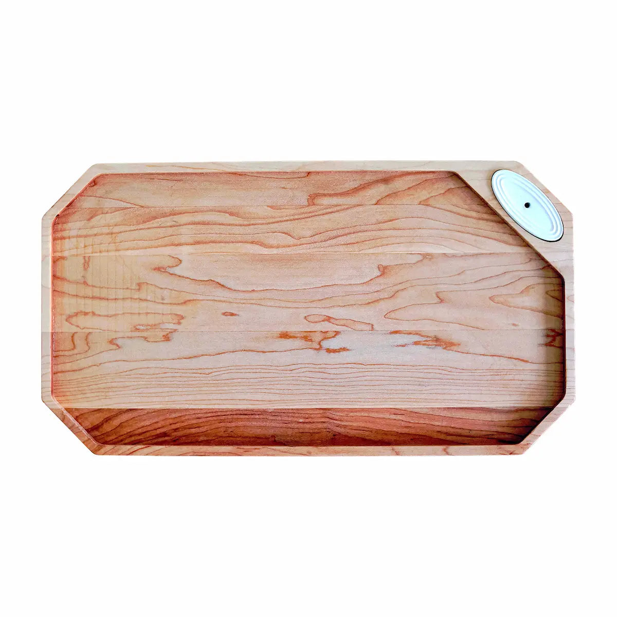 A limited edition Nora Fleming Octagonal Wood Board, with a slot to hold a Nora Fleming Mini.