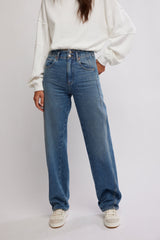 Women's straight leg blue jeans from the brand Free People.