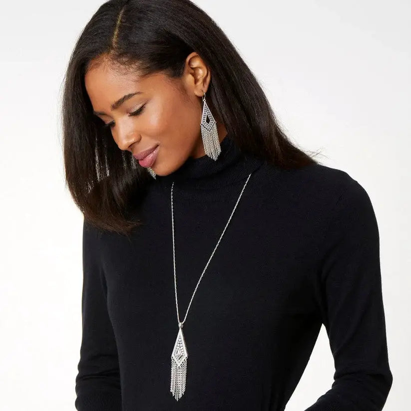 Pebble Disc Fringe French Wire Earrings Model View