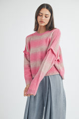 Fuchsia striped women's sweater.