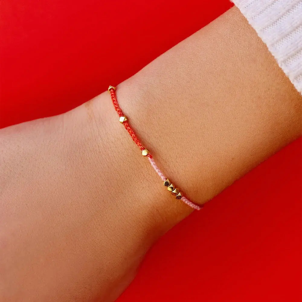 Pura Vida Pink & Red Two Tone Dainty Gold Bracelet