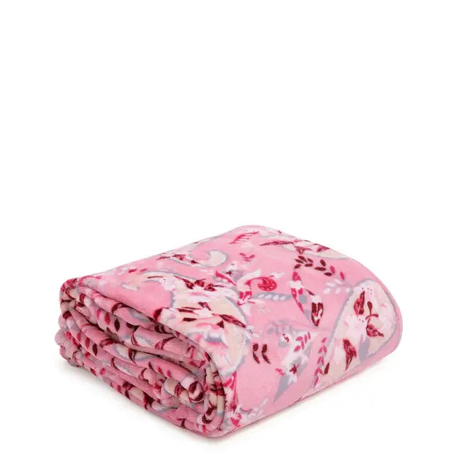 Plush Throw Blanket Botanical Paisley Pink Folded View