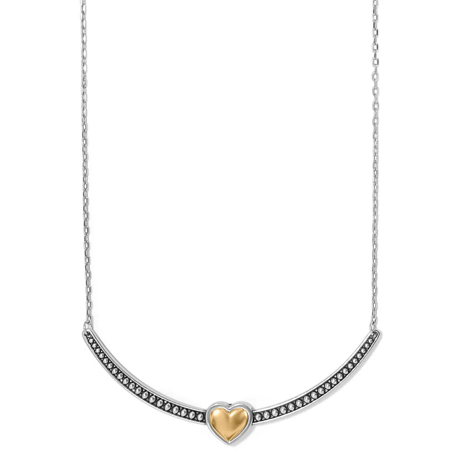 Pretty Tough Bold Heart 2 Tone Bar Necklace Front View