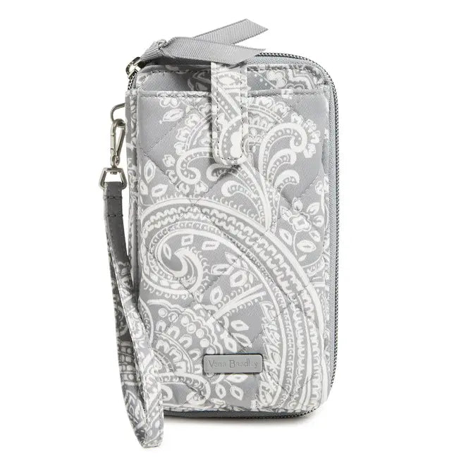RFID Large Smartphone Wristlet Cloud Gray Paisley Front View