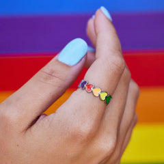 Rainbow Heart Ring Size 7 Hand View