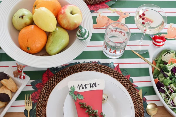 Over head view of a Nora Fleming Christmas table