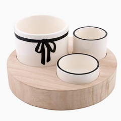 Trio Ceramic Bowls With Wood Base