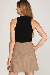 Mocha colored knit mini skirt.