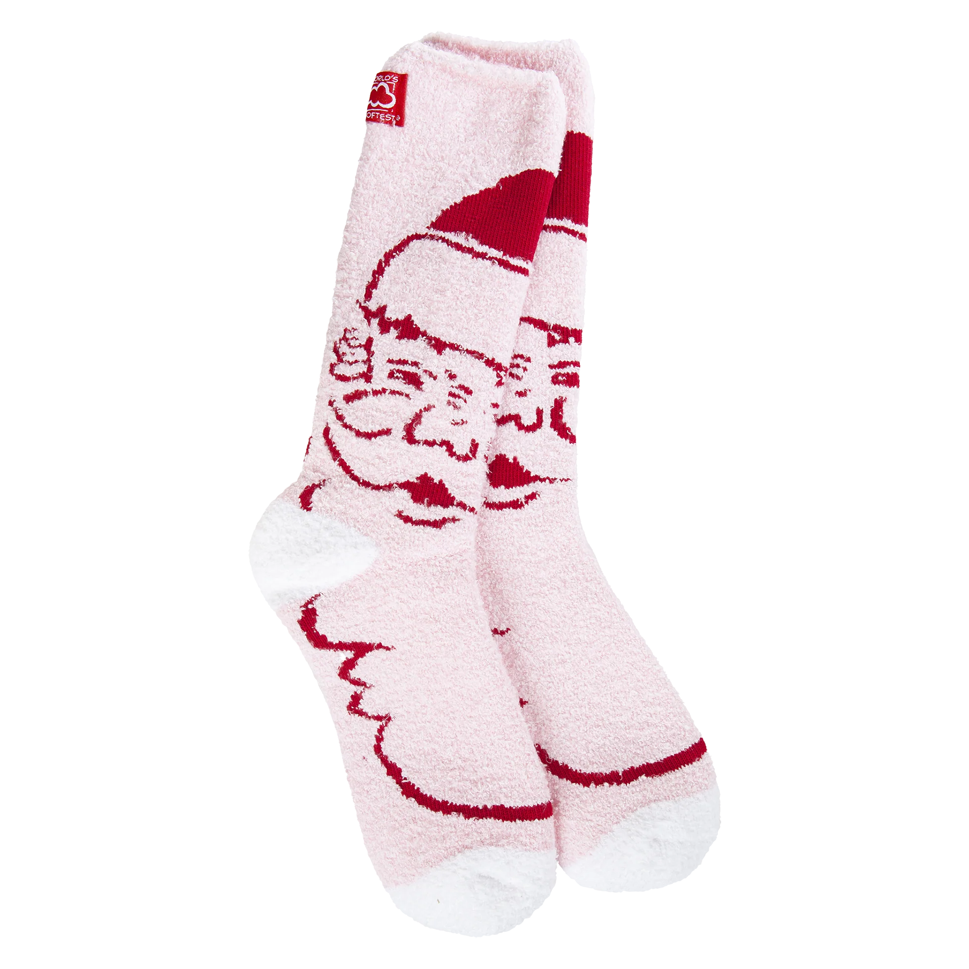 Pink socks with a Red Santa Clause.