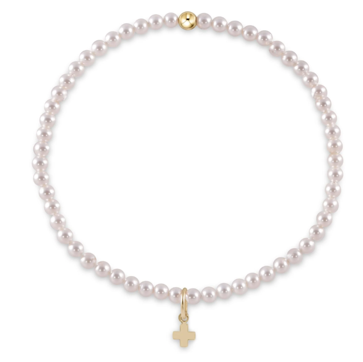 Gemstone Bead Bracelet - Matte Onyx - Signature Cross Small Gold Charm | Enewton®