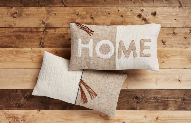 Mud Pie - Two Leather Pull Pillow with matching Home pillow.