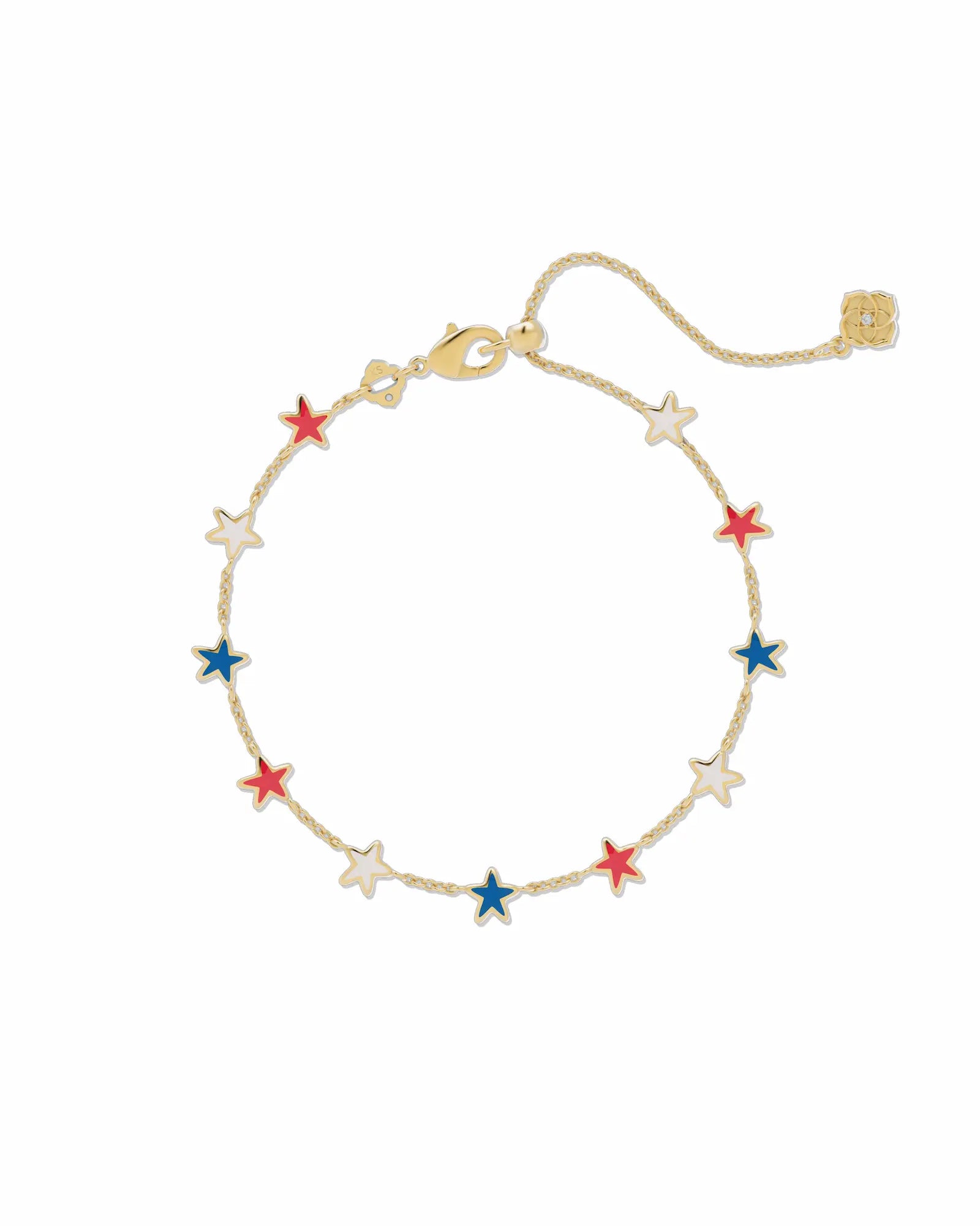 Sierra Star Delicate Chain Bracelet in Gold, with Red, White, and Blue starts. From Kendra Scott.