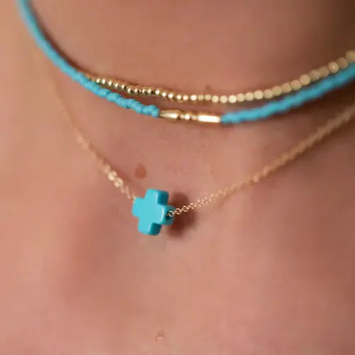 16" Necklace Gold - Signature Cross Turquoise