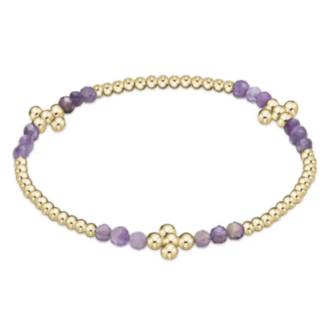 Signature Cross Gold Bliss Pattern 2.5mm Bead Bracelet - Amethyst Front View