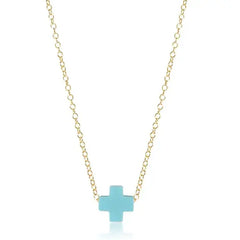16" Necklace Gold - Signature Cross Turquoise Front View