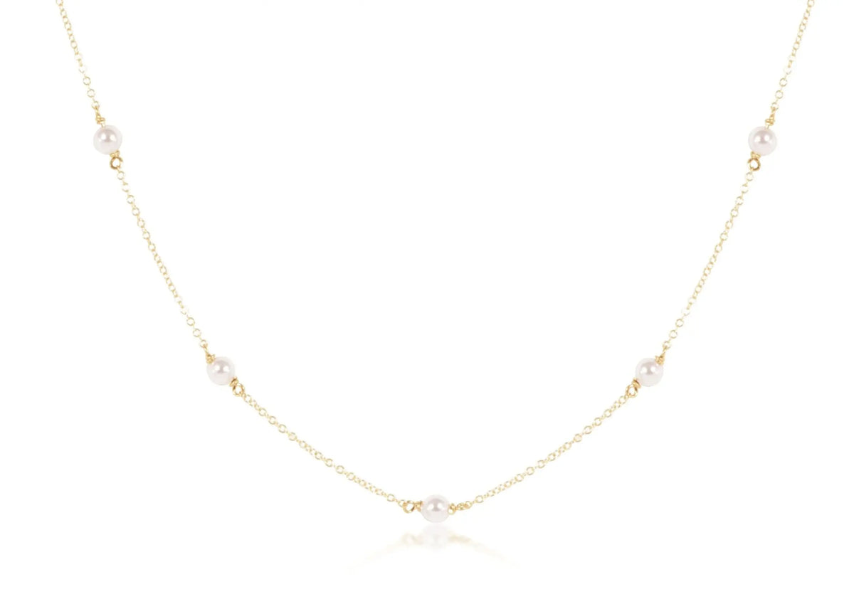 15" Choker Simplicity Chain Gold - 4mm Pearl Necklace Front View