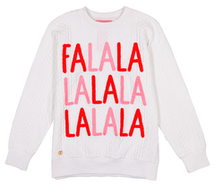 Braided crewneck sweater with "FALALALALALALALA" all down the front. From Simply Southern Brand.