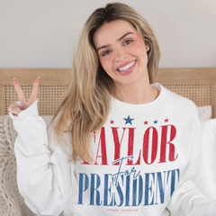 A women's crewneck sweater that reads, "Taylor for President." From Simply Southern. 