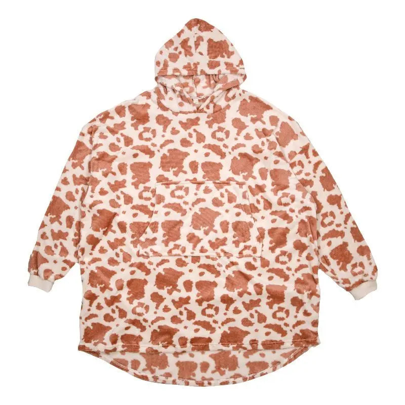 Simply Southern Hoodie Poncho in cow pattern.