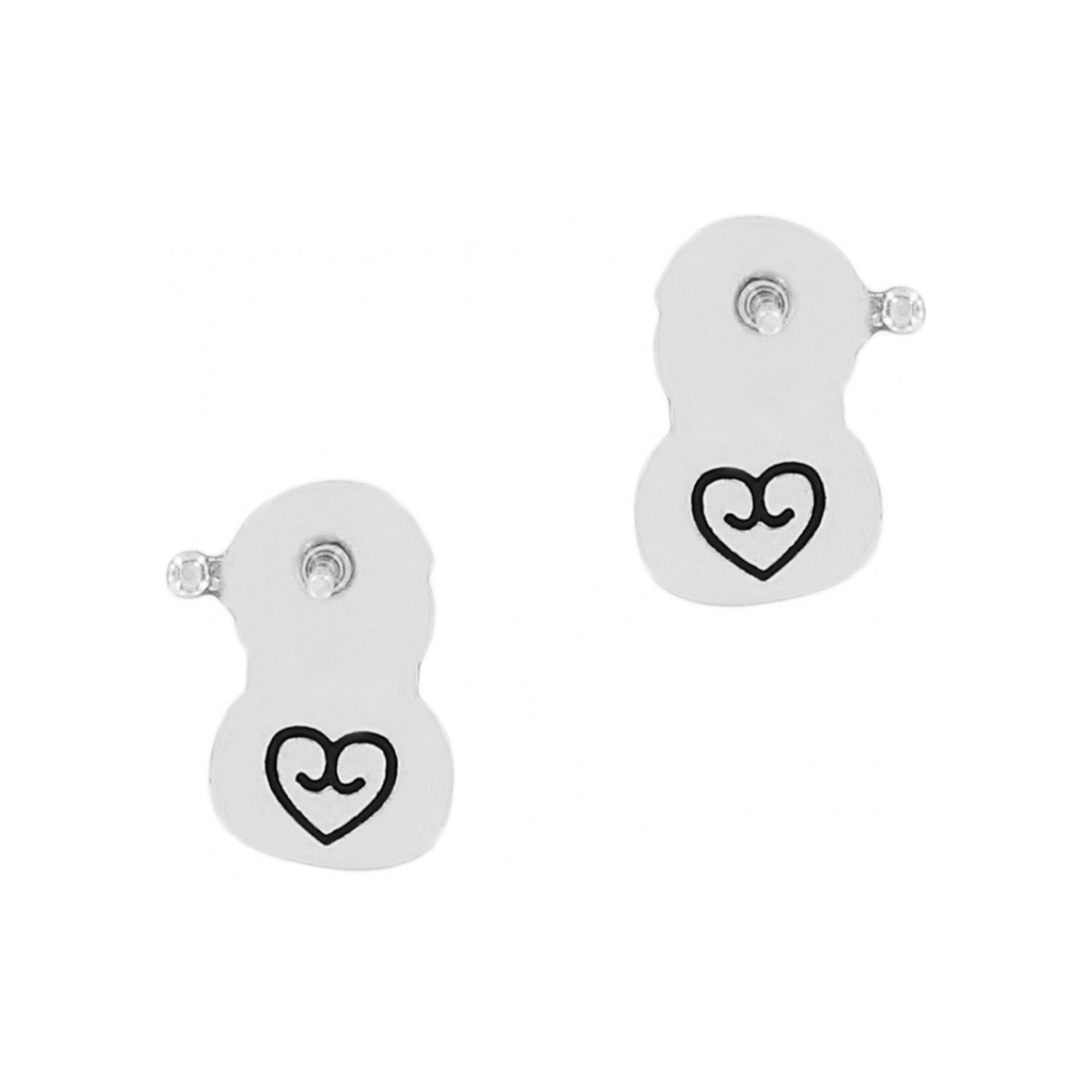 Silver snowman earrings with hearts on the back.