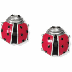Two ladybug silver, red and black earrings.