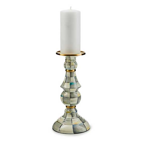 Sterling Check Enamel Pillar Candlestick Large